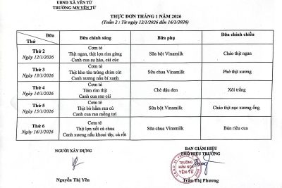 Thực đơn tuần 2 tháng 1 năm 2026